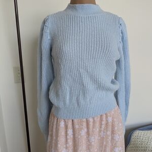 SO Blue Cowl Neck Sweater with Ribbed Knit